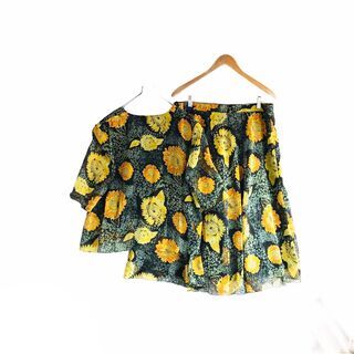 ヴィンテージ レトロ 向日葵 花柄 セットアップ スカート ジャケット 古着の画像