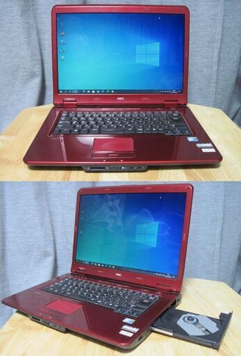 赤いパソコン　NEC/ LL550T /Win10Pro/64/CPU (TM)2Duo-P8600-2.40GHz-メモリ4G（8500）-新品SSD240G/DVD-RW/天板に1ｃｍ四方の塗装剥がれ有り。