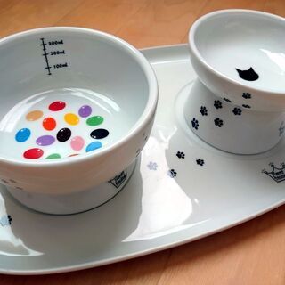 猫壱 ハッピーダイニング 脚付 フードボウル ウォーターボウル 食器トレー 3点セット の画像