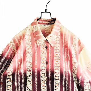 ヴィンテージ レトロ アート デザイン 総柄 柄シャツ オーバー...