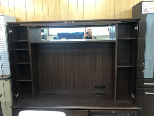 【リサイクルサービス八光　田上店　配達・設置OK】ダークブラウン　収納付き壁面テレビボード　50型まで対応