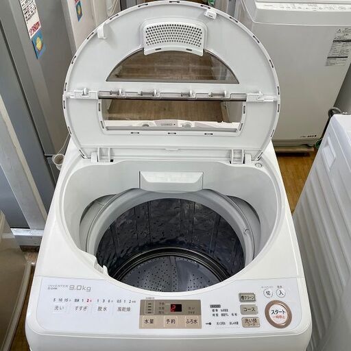 美品【 SHARP 】シャープ 洗濯9.0㎏ 全自動洗濯機 穴なしサイクロン洗浄で汚れすっきり ガンコな汚れも「洗い技コース」 ES-