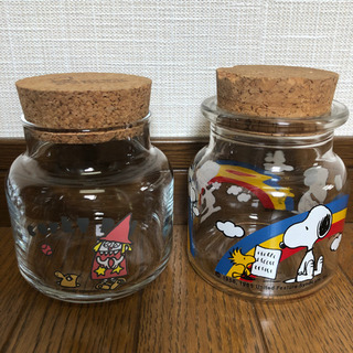スヌーピーなど  ガラス容器(コルク蓋付き)  2個まとめ売り ...