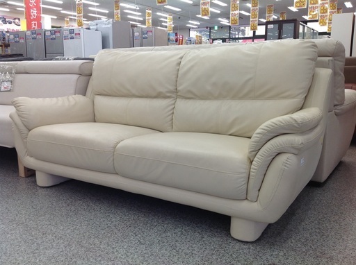 アイボリー レザー(合皮) 3人掛けソファー【9650737】