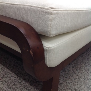 木製フレーム ホワイト レザー(合皮) 2人掛けソファー【9650735】