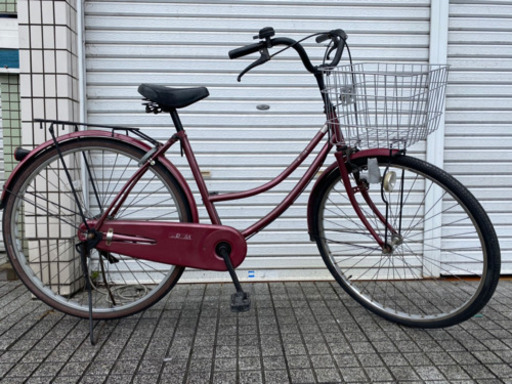 【中古自転車】26インチ変速なし　ワインレッド　前タイヤ、カゴ、鍵新品❗️スペアキーあり　若林自転車　唐崎店　SALE中❗️