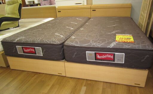 R051 高級 国産 FRANCEBED シングル2台セット、キングサイズ、Slumberland マットレス、美品 幅195cm
