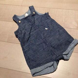 H&M 柔らかサッシュ デニム調可愛いカバーオール 4-6M