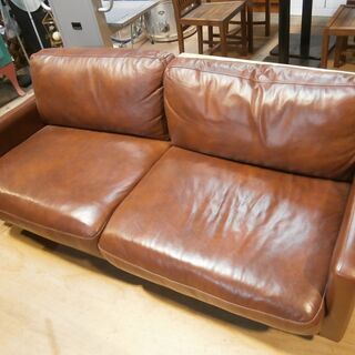 ☆中古品 家具の大丸 2人掛けソファー 皮革（牛革、床革） 1790ｘ870ｘ740（座高：430）ｍｍ☆