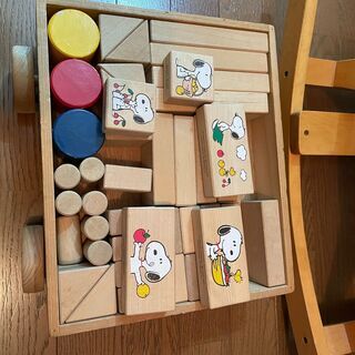 子供用／木製玩具／乗り物／スウィング木馬　＆　SNOOPY WOODEN BLOCKS の画像