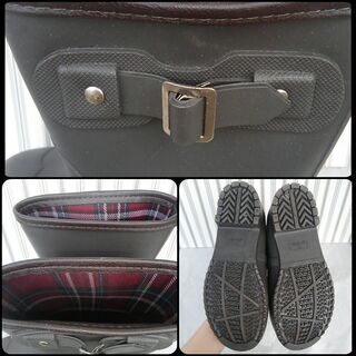 【お取引終了】コモライフ つまづきにくいレインブーツ レディースS/M 23~23.5cm ブラウン こげ茶 かわいい エンジニア風 長靴 チェック柄 雪の画像