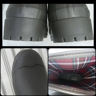 【お取引終了】コモライフ つまづきにくいレインブーツ レディースS/M 23~23.5cm ブラウン こげ茶 かわいい エンジニア風 長靴 チェック柄 雪の画像