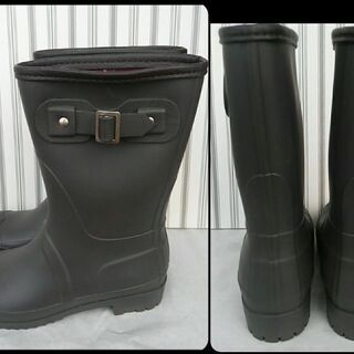 【お取引終了】コモライフ つまづきにくいレインブーツ レディースS/M 23~23.5cm ブラウン こげ茶 かわいい エンジニア風 長靴 チェック柄 雪の画像