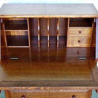 山口)下松市より　アンティーク調 ライティングビューロー オーク材 1984 幅87×奥行46×高さ105cm 　BIZHG06Hの画像