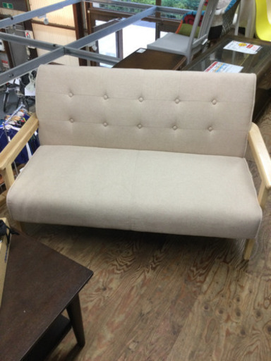 2Pソファ ファブリック ベージュ ウッドアーム