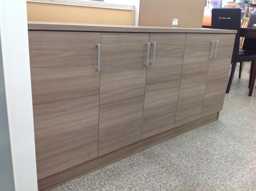 ダークブラウン 木製 幅144cm 鍵付き収納 【9650590】