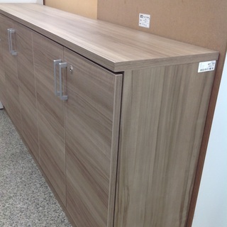 ダークブラウン 木製 幅144cm 鍵付き収納 【9650590】