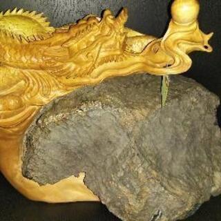 けやき　石付き木彫昇り龍