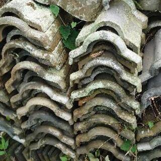 無料 瓦 大量 本瓦 セメント瓦 花壇 畔 補強 悪路 埋設 水捌け ぬかるみ 敷石 アンティーク 建材 屋根材 昭和 土木 工事 土地改良 石垣の画像