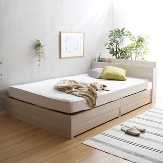 収納付きダブルベッドフレーム　コンセント付き　ホワイト　ニトリ