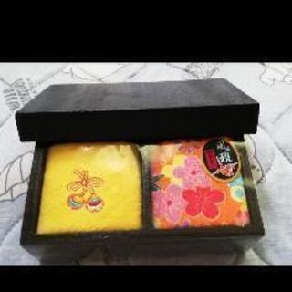 レディース　和柄　タオルハンカチ　黄色&オレンジ　木箱入り　未使...