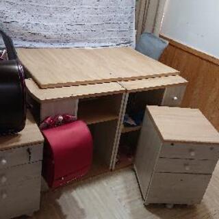 学習机 ツインデスク 2人用+ikea椅子2セット付きの画像