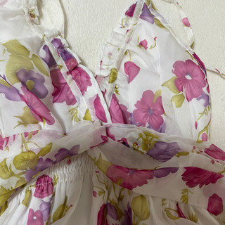 新品　未着用　グアム購入　ロング丈　マキシ　ワンピース　カラー　可愛い　ロング　脚長効果　お花柄 フラワー ハイビスカスの画像