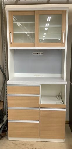 共和産業 レンジボード 食器棚 シャロー90KB45 NA×WH【ユーズドユーズ名古屋天白店】 J929