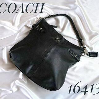 【お取り引き中】美品◆COACH◆/オプアートワンショルダーバッグ/ブラックレザー