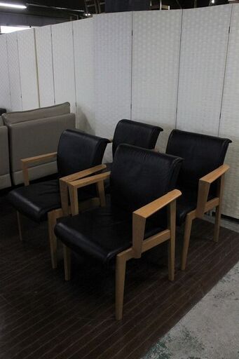 コスガ　本革　ダイニングチェア4脚セット　ブラック KOSUGA 椅子 中古家具 店頭引取歓迎 R3746)