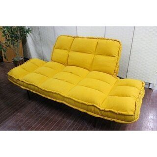 ｈFrancfranc ピソラ コンパクト ソファベッド イエロー（W1270～1720） フランフラン ソファ 中古家具 店頭引取歓迎 R3728)の画像