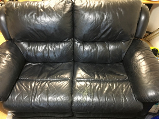 【中古】IDC大塚家具 ２００４年購入 総牛革 リクライニングソファ