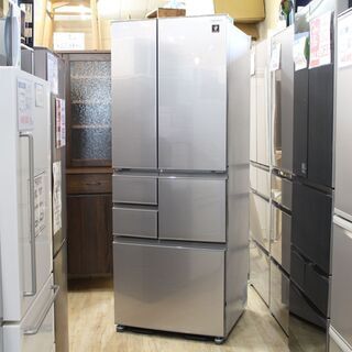 店R671)【動作保証付き】シャープ プラズマクラスター 冷蔵庫 502L 6ドア 2020年製 SJ-F502F 観音開き フレンチドア シャインシルバー