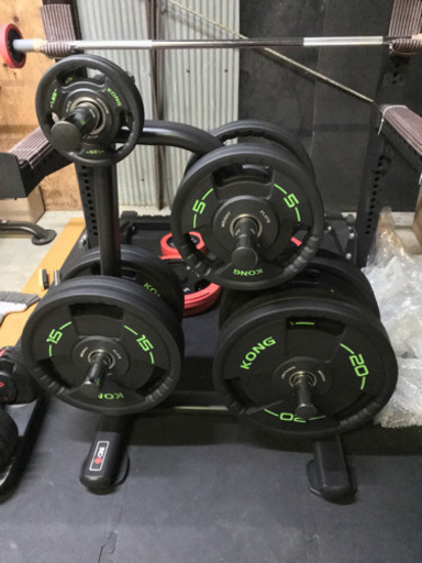 ウレタンバーベルプレート50mm 157.5キロ分とプレートツリー