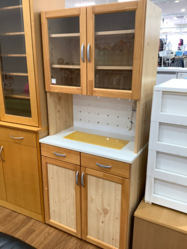 レンジボード　タイルトップ　ナチュラル×イエロー　食器収納