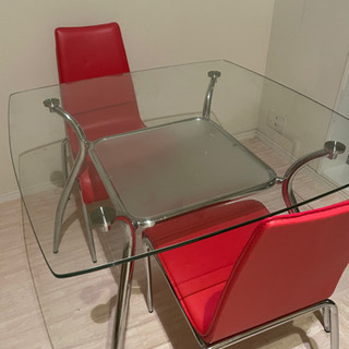 ガラストップ　ダイニングテーブル　椅子2脚の画像
