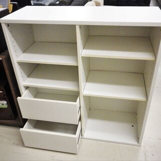 6段収納棚 幅88,5×奥35×高92,5cm 引き出し付き 本棚 整理整頓 ホワイト 白 家具 札幌 厚別店の画像