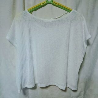 美品●GU レース Tシャツ レディース L 白 ホワイト 透け感 春服 夏服の画像