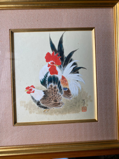 色紙額にわとり