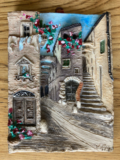 立体絵画・Le vie d Italia】木彫り・彫刻（イタリア製）