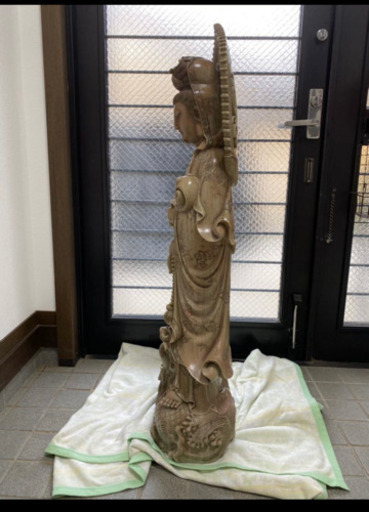 超高級石彫刻 極上細密造 観音菩薩像 高さ約115㎝ 置物 仏像 仏教美術 中国美術 時代物 年代物 観世音菩薩