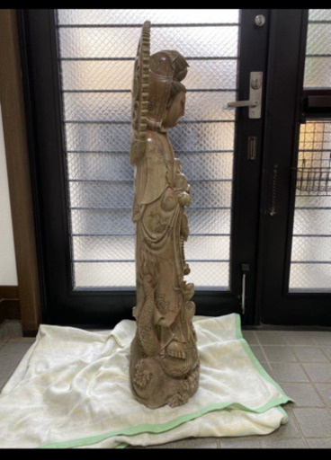 超高級石彫刻 極上細密造 観音菩薩像 高さ約115㎝ 置物 仏像 仏教美術 中国美術 時代物 年代物 観世音菩薩