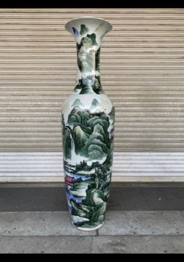 【景徳鎮】陶磁器 中国 山水 特大 壺 花瓶 色絵 レア 超希少 年代物 時代物 古美術 アンティーク 高さ約185cm