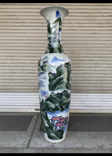 【景徳鎮】陶磁器 中国 山水 特大 壺 花瓶 色絵 レア 超希少 年代物 時代物 古美術 アンティーク 高さ約185cm