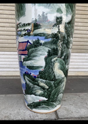 【景徳鎮】陶磁器 中国 山水 特大 壺 花瓶 色絵 レア 超希少 年代物 時代物 古美術 アンティーク 高さ約185cm
