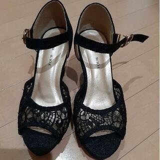 パンプス サンダル　レース　ウェッジソールの画像