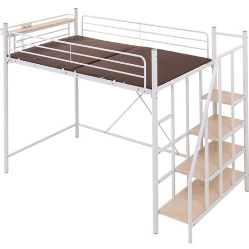 ロフトベッド ２段ベッド 階段付き ベッド Linie (ホワイトシングル)