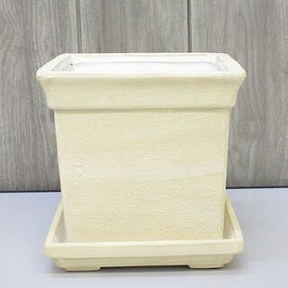 sh1072　植木鉢　四角　受け皿付き　アイボリー　白系　スクエ...