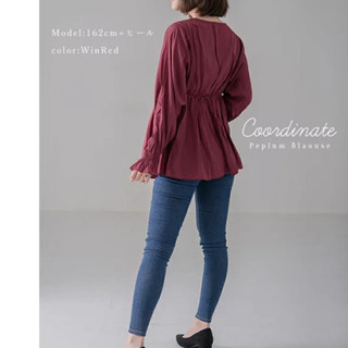 全国配送可能 ペプラムブラウス シャツ ブラウス レディース シンプル vネックの画像