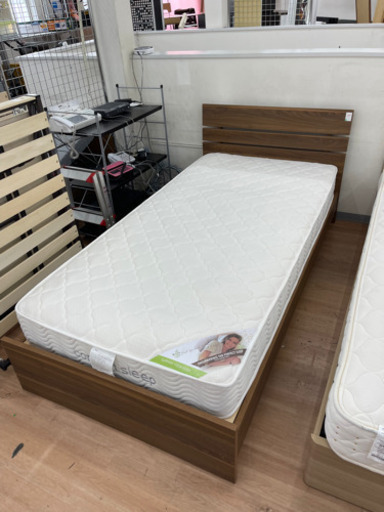 シングルベッド ポケットコイルマットレス付 フレームブラウン色?自社配送時?代引き可?※現金、クレジット、スマホ決済対応※